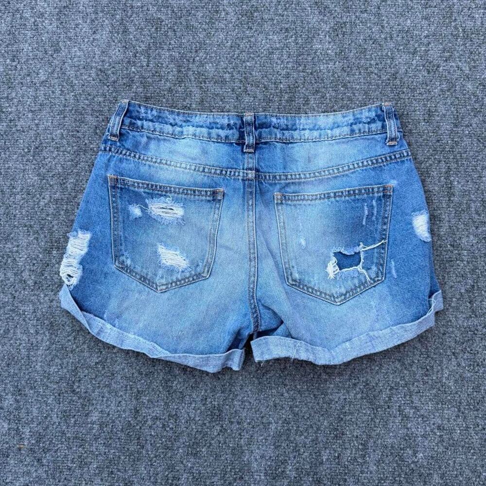 Cello Jeans Distressed Cuffed Denim Jean Shorts Women’s Size S Heavy Ripped Blue - Picture 3 of 6